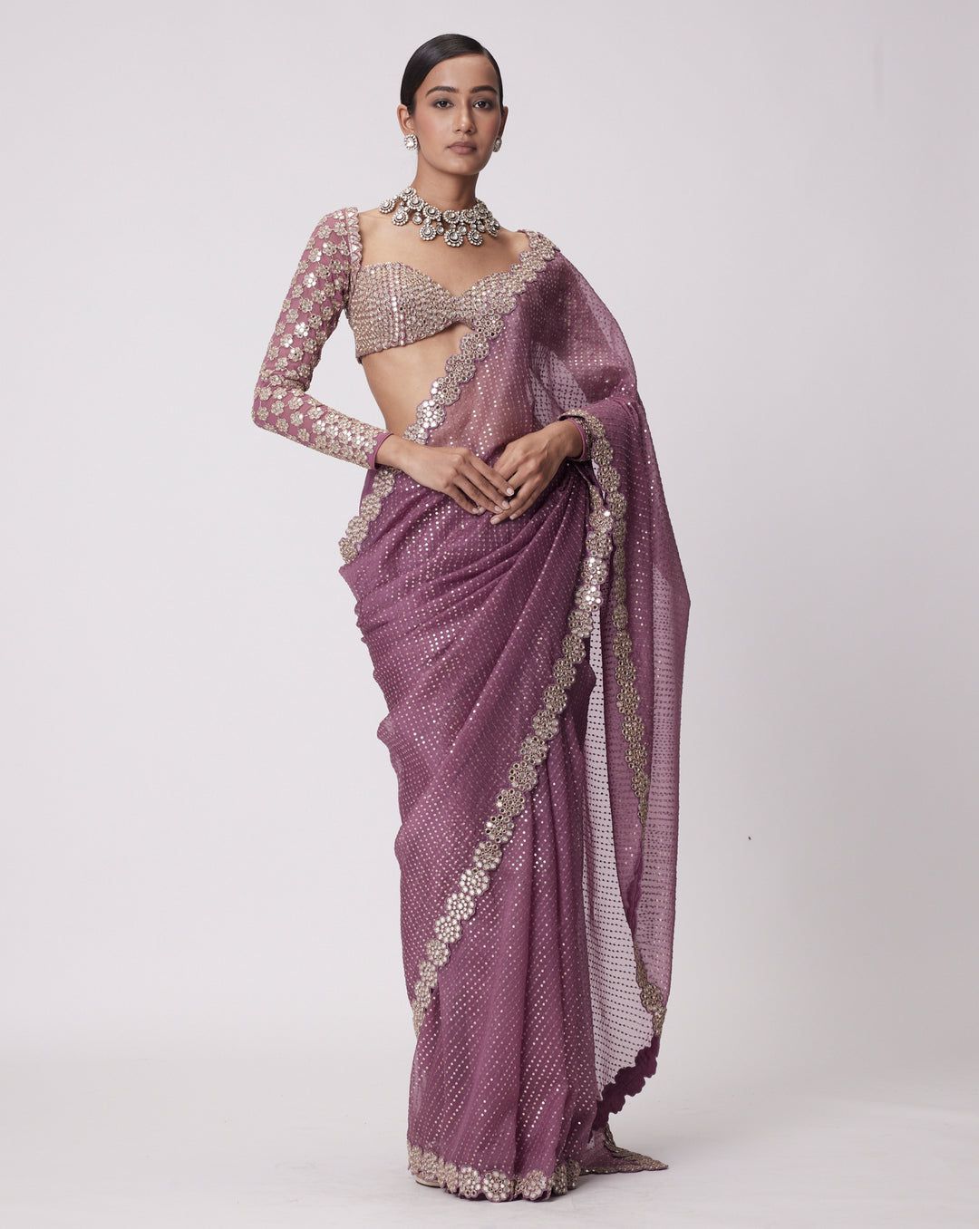 Trending Premium Real Mirror Work Saree With Mirror Blouse