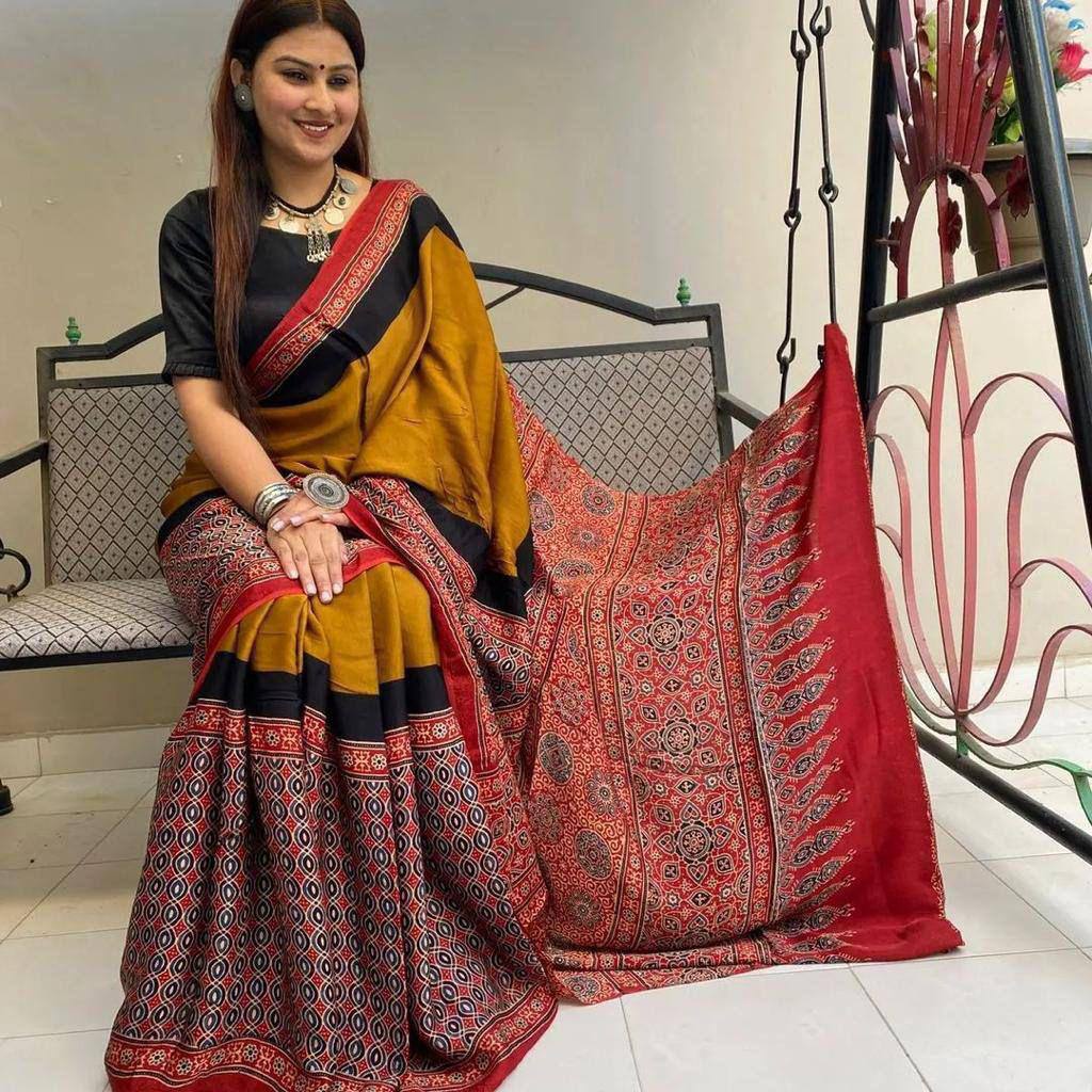 MUSTERD AND RED MODAL SILK SAREE