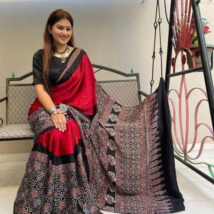RED AND BLACK MODAL SILK SAREE