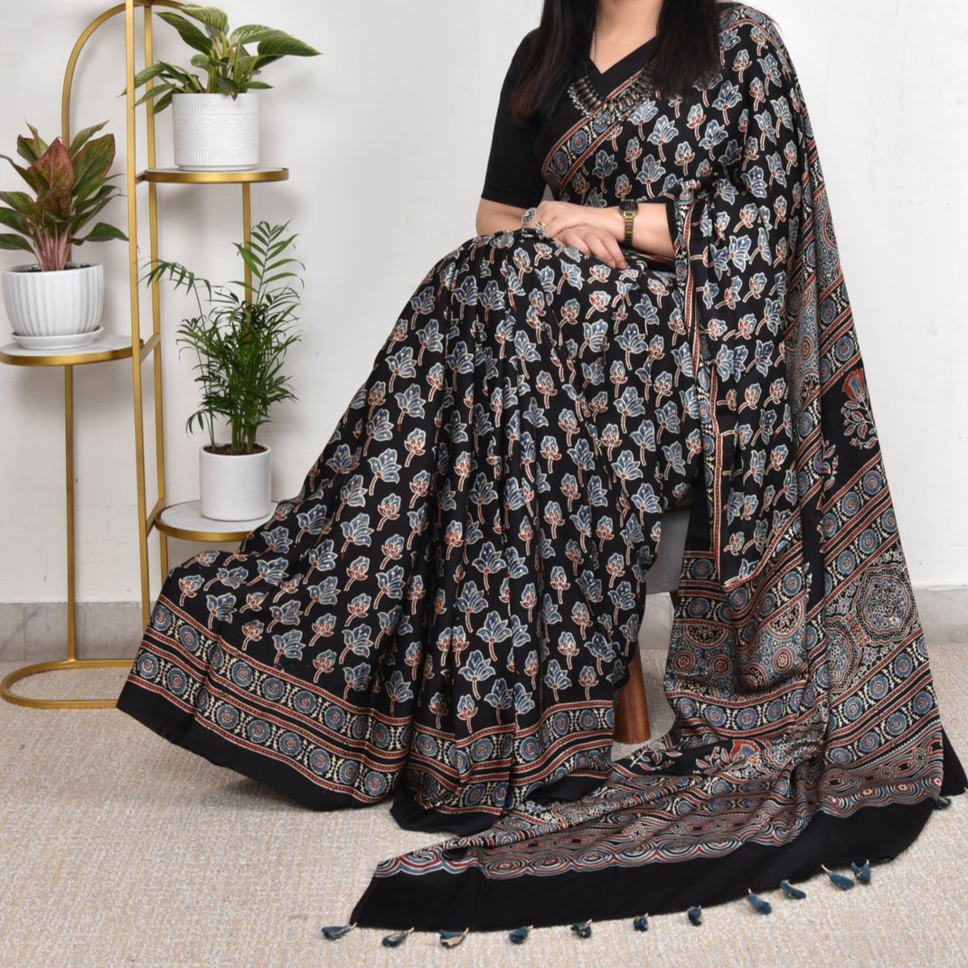 BLACK MODAL SILK DIGITAL PRINTED SAREE