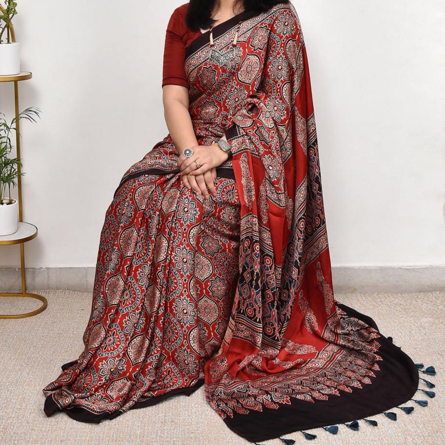 MAROON MODAL SILK DIGITAL PRINTED SAREE