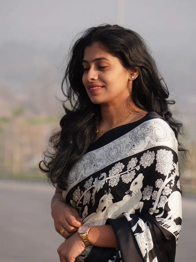 MODAL KALAMKARI DESIGN  DIGITAL PRINTED SAREE