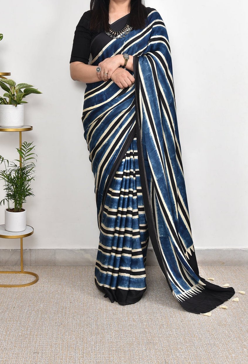 BLUE  MODAL SILK DIGITAL PRINTED SAREE