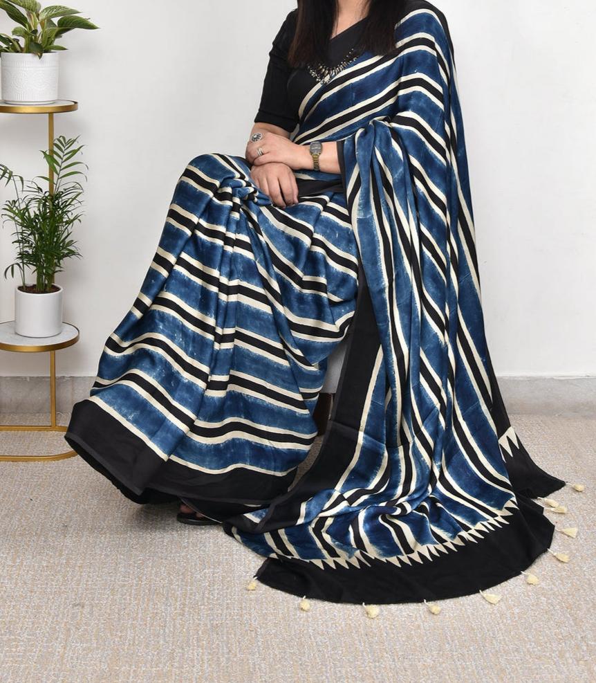 BLUE  MODAL SILK DIGITAL PRINTED SAREE