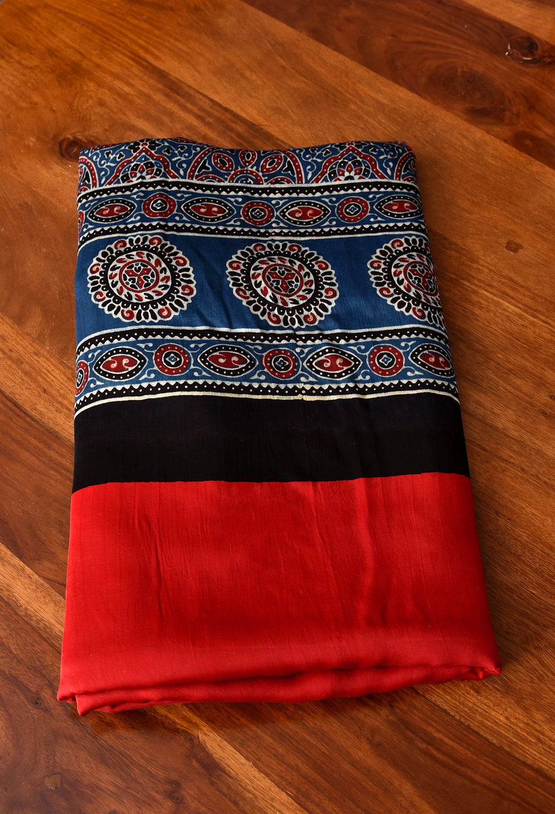 RED PLAIN MODAL SILK DIGITAL PRINTED SAREE