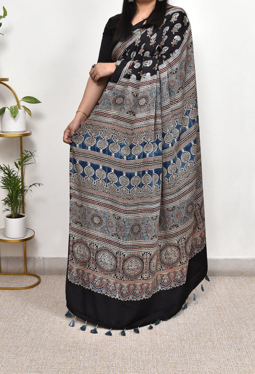 BLACK MODAL SILK DIGITAL PRINTED SAREE
