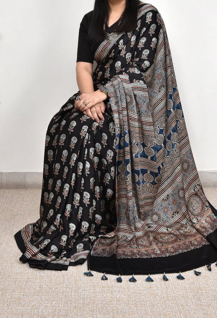 BLACK MODAL SILK DIGITAL PRINTED SAREE