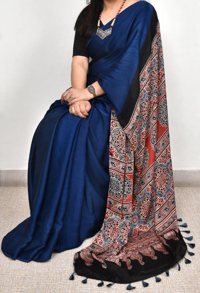 BLUE MODAL SILK DIGITAL PRINTED SAREE