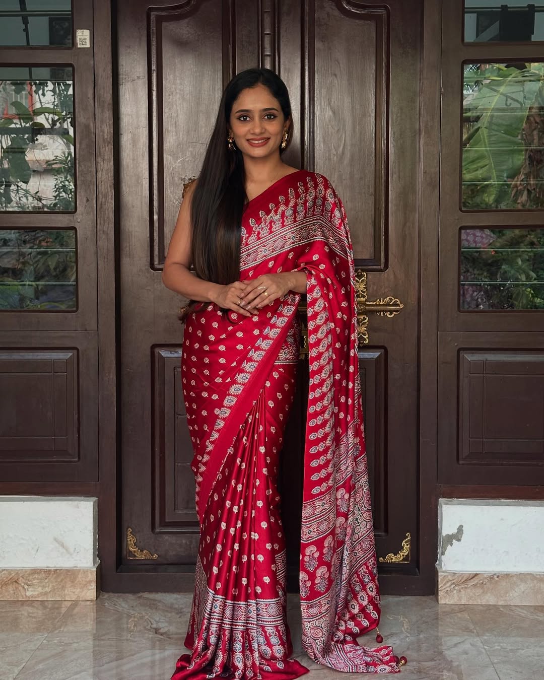 MAROON MODAL SILK DIGITAL PRINTED SAREE