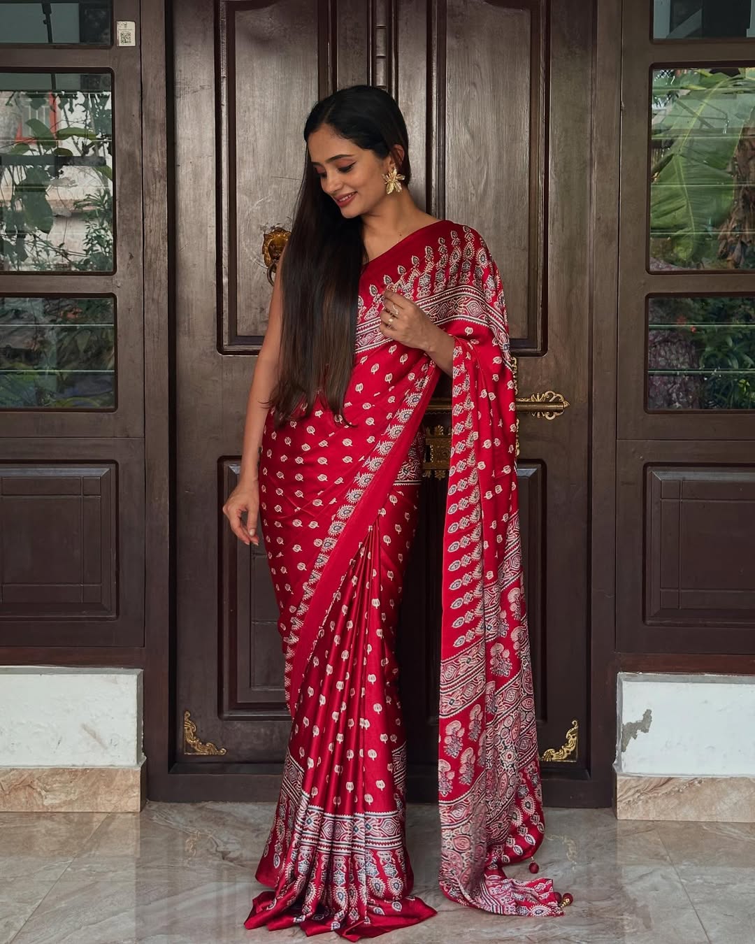 MAROON MODAL SILK DIGITAL PRINTED SAREE