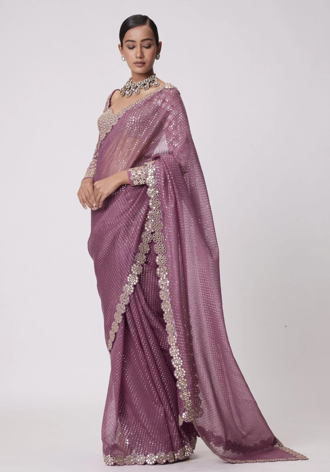 Trending Premium Real  Mirror Work Saree With Mirror Blouse